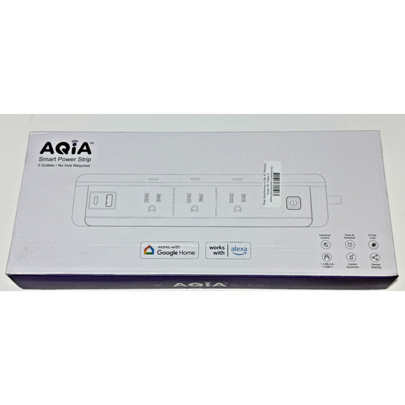 AQIA SMART POWER STRIP 3 Outlet, 1 USB and 1 USB C Port Alexa, Google Compatible - Picture 1 of 2
